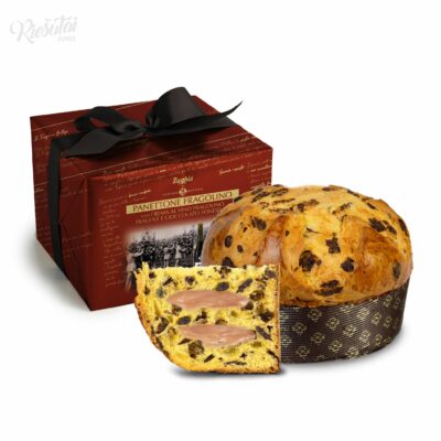 Panettone dovanų pakuotėje su cukruotomis braškėmis, šokolado gabaliukais ir vyno kremu „Zaghis“, 800 g