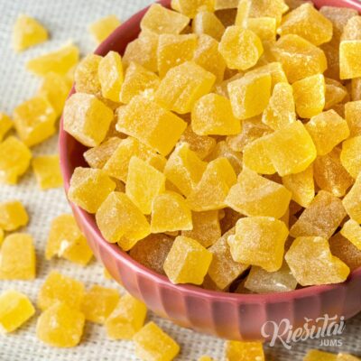Džiovintų papajų kubeliai cukruoti geltonos spalvos, 1 kg
