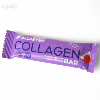 Batonėlis „ALLNUTRITION ALLDEYNN“ su kolagenu, kokoso drožlėmis ir avietėmis, 40 g
