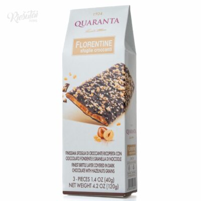 „QUARANTA“ krokano batonėliai su lazdyno riešutais, padengti juoduoju šokoladu, 120 g