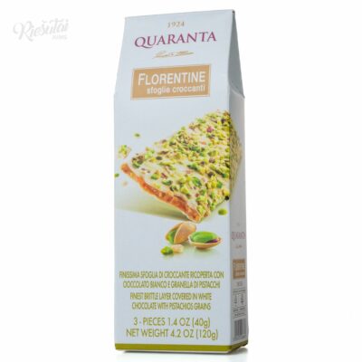 „QUARANTA“ krokano batonėliai su pistacijomis, padengti baltuoju šokoladu, 120 g